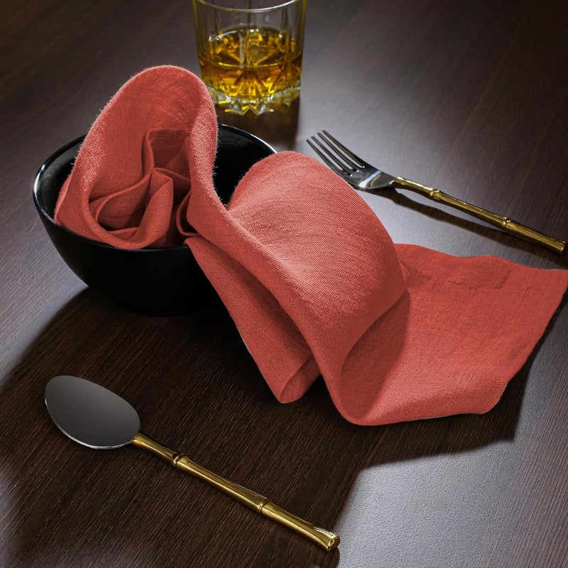Native Fab Terracotta Linen Napkins  4 Pack  100 Pure Belgian Linen  18x18 Inch  Soft Absorbent Washable Fabric  Reusable Table Napkins for Dinner Holiday Party Everyday Use  Terracotta - Image 2