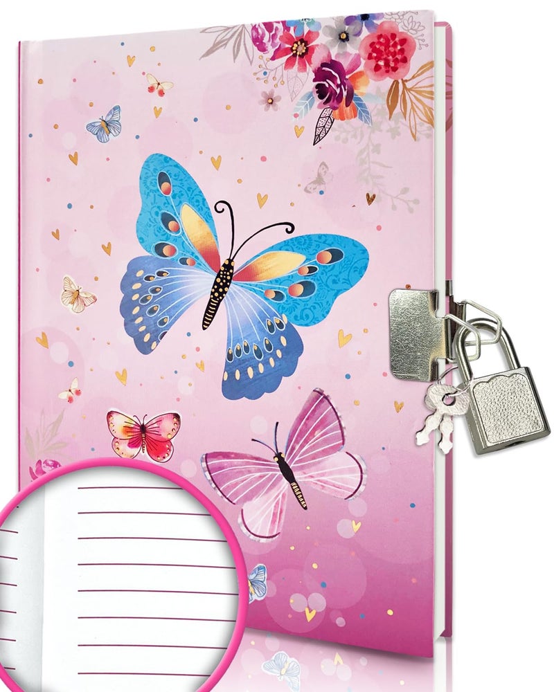 GINMLYDA Girls Diary with Lock for Kids 7x525 Inches 160 Lined Pages Secret Pink Butterfly Notebook for Girls Journal with Lock for Kids Pre School Writing Drawing Cute Girls Gifts for Birthday - Image 3