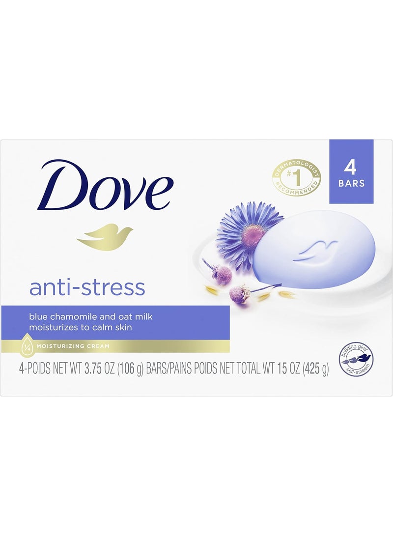دوف صابون دوف بيوتي بار اللطيف، يرطب البشرة ويهدئها، صابون كريمي مضاد للإجهاد، صابون منظف لطيف مصنوع من ربع كريم مرطب، 360 غرام، 4 قطع - Image 1