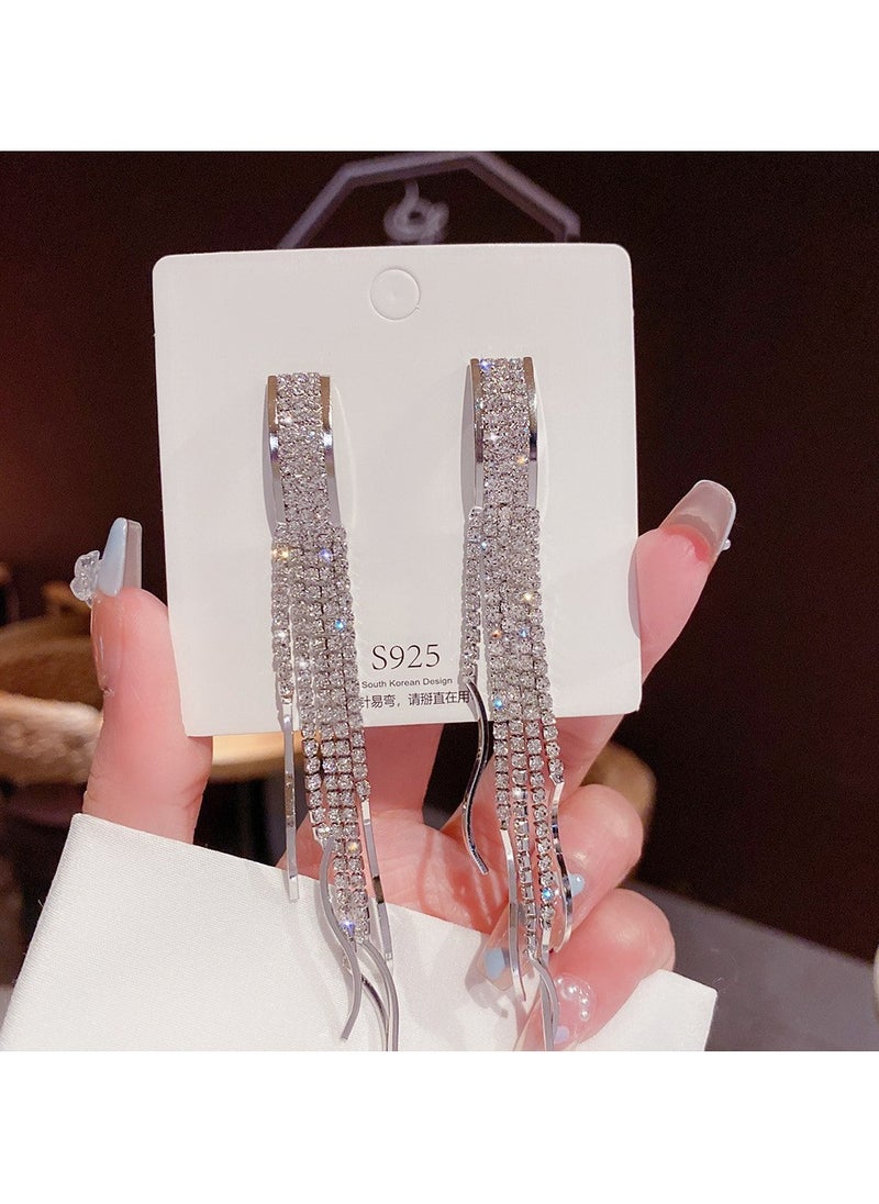 Generic Women Fashion Rhinestone Tassel Long Dangle Eardrop Stud Earrings Jewelry Gift  - Image 1