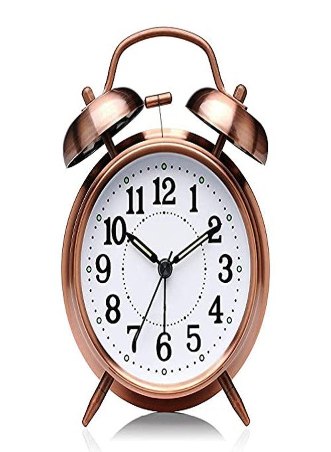 divinezon Twin Bell Alarm Clock | Dial Vintage Look with Night Led Display for Students, Table Clock with Alarm, Alarm Clocks for Bedroom | 6.5 X 3.5 X 2 Inch | Copper - Image 1