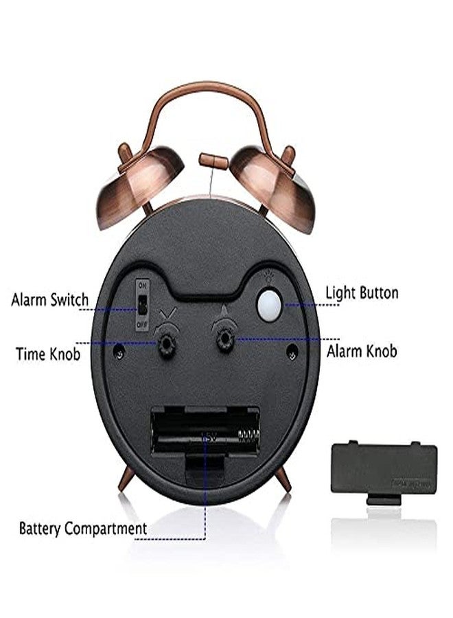 divinezon Twin Bell Alarm Clock | Dial Vintage Look with Night Led Display for Students, Table Clock with Alarm, Alarm Clocks for Bedroom | 6.5 X 3.5 X 2 Inch | Copper - Image 2