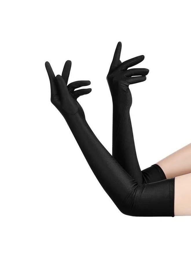 1 Pair Long Women’s Gloves Elbow Length Flapper Gloves Finger Opera Evening Party Gloves 20s Black Bridal Gloves Wedding Summer Drive Driving Gloves for Women Girls Ladies - Image 1