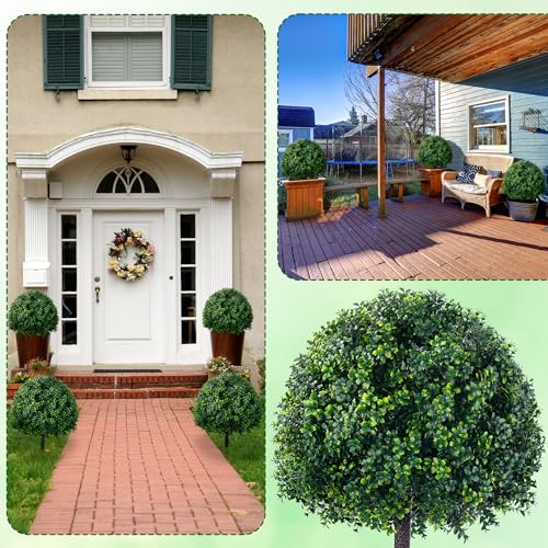 FONYICK 28 Inch Artificial Boxwood Trees, 2 Sets Faux Boxwood Topiary with Spikes, Pot Filler Fake Shrubs Plants for Outdoor Planters, Round Topiary Bush Balls Front Porch Home Garden Spring Decor - Image 3