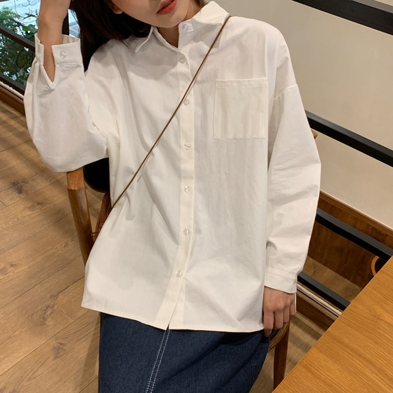 First Love White Top Long-Sleeved Base Shirt Women'S Korean-Style Loose Spring 2022 New White Shirt Inner Shirt - Image 4