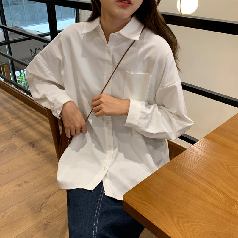 First Love White Top Long-Sleeved Base Shirt Women'S Korean-Style Loose Spring 2022 New White Shirt Inner Shirt - Image 2