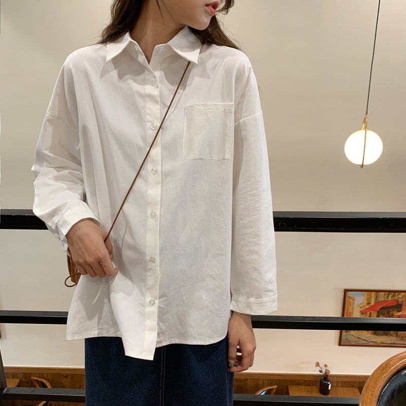 First Love White Top Long-Sleeved Base Shirt Women'S Korean-Style Loose Spring 2022 New White Shirt Inner Shirt - Image 5