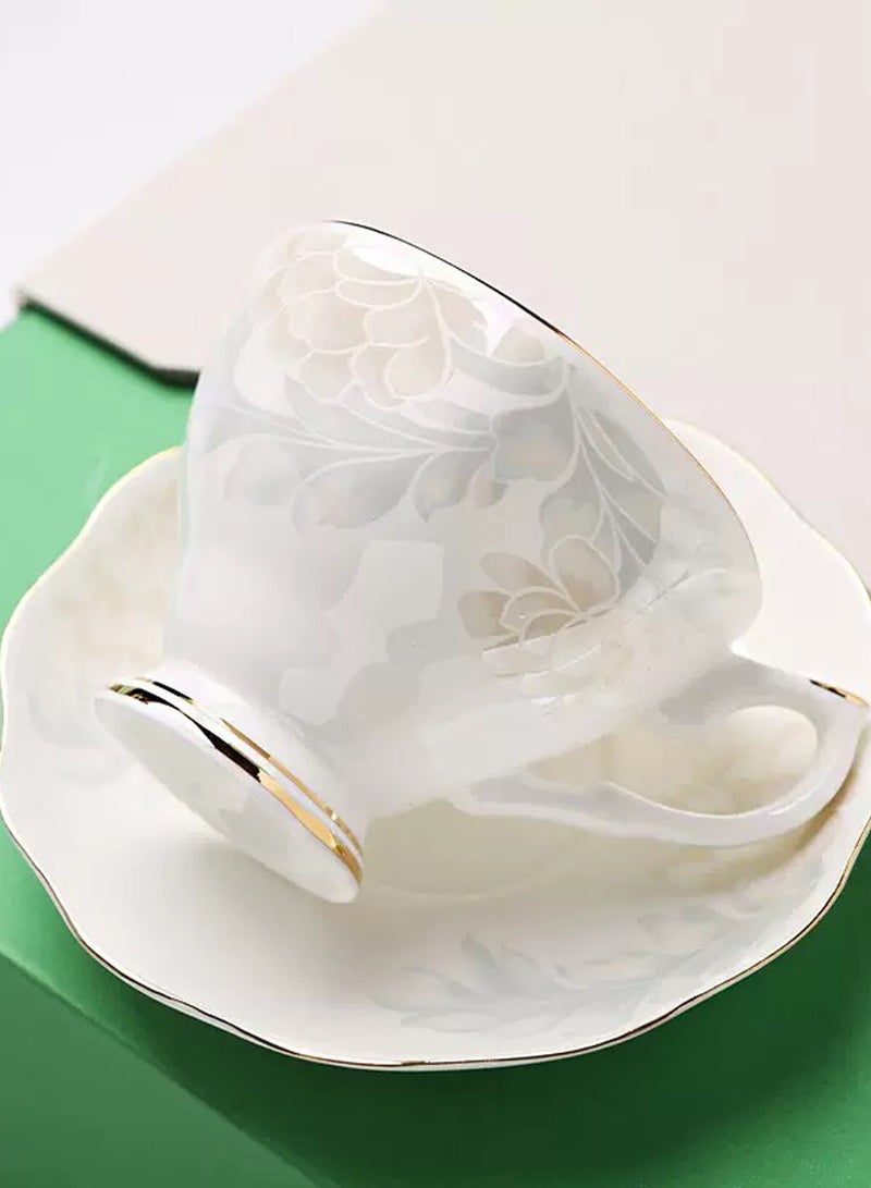 بيوينتي كوب قهوة وصينية شاي من الخزف الصيني المزخرف بنقوش الزهور للمكتب والمنزل مناسب لأكواب القهوة وأكواب السيراميك الأوروبية وأكواب الشاي العربية 175 مللي - Image 2