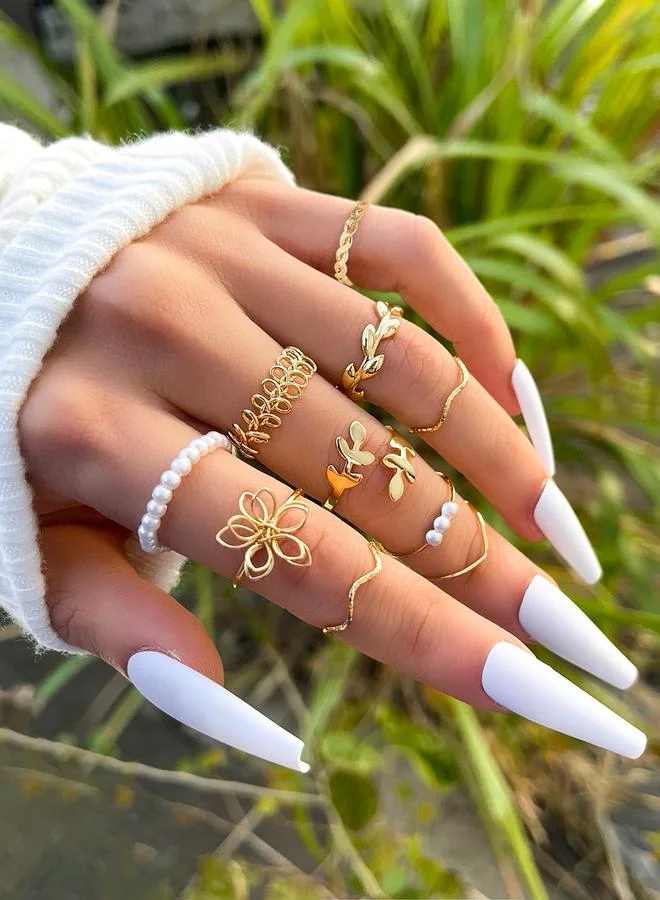 Take Two Take Two Set of 10 - Faux Pearl Accent Rings