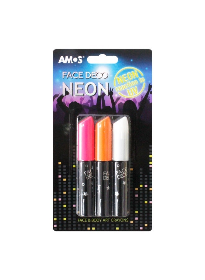 آموس أقلام فنون الوجه والجسم النيون – تتفاعل مع الأشعة فوق البنفسجية، توهج مذهل، آمنة وسهلة الغسل - Image 1