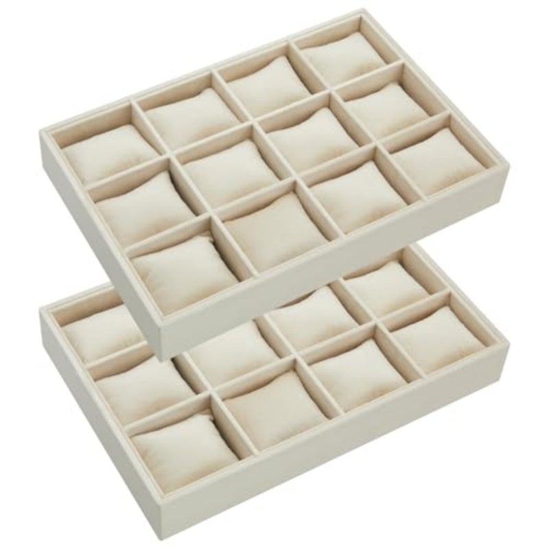 2 Pieces Velvet Watch Tray Jewelry Organizer Stackable Watch Bracelet Bangle Display Holder Adjustable Pillow, 12 Grid, Engineered Wood - Image 1
