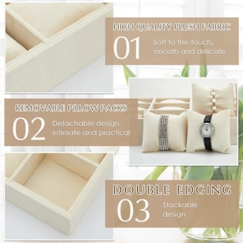 2 Pieces Velvet Watch Tray Jewelry Organizer Stackable Watch Bracelet Bangle Display Holder Adjustable Pillow, 12 Grid, Engineered Wood - Image 3