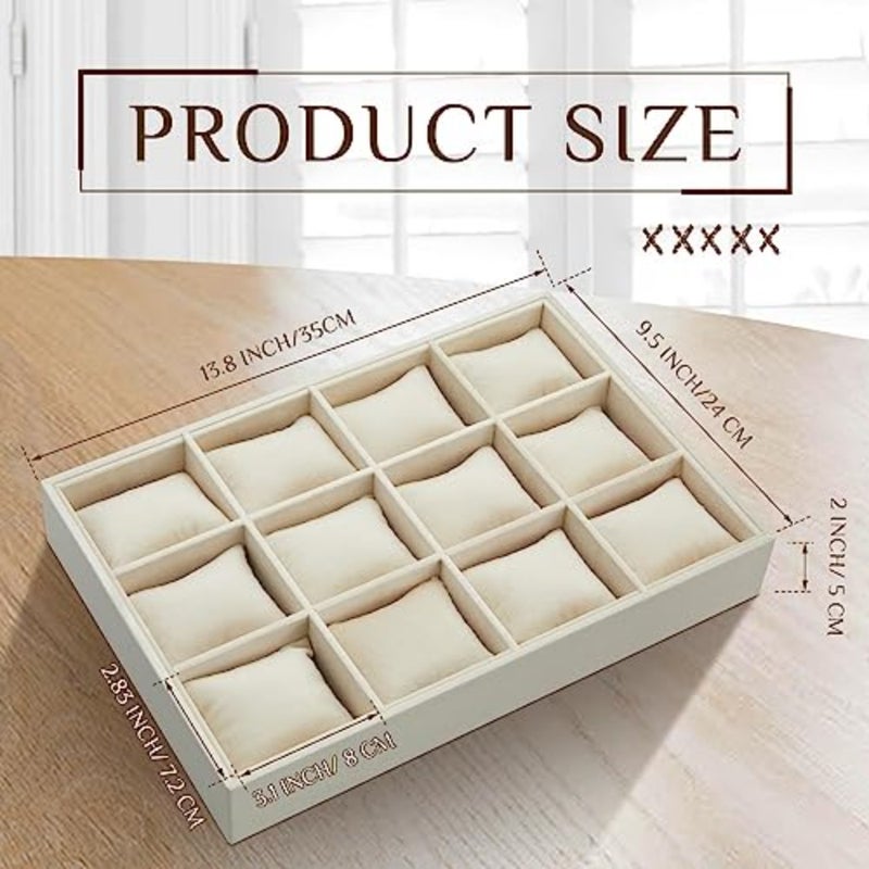 2 Pieces Velvet Watch Tray Jewelry Organizer Stackable Watch Bracelet Bangle Display Holder Adjustable Pillow, 12 Grid, Engineered Wood - Image 2