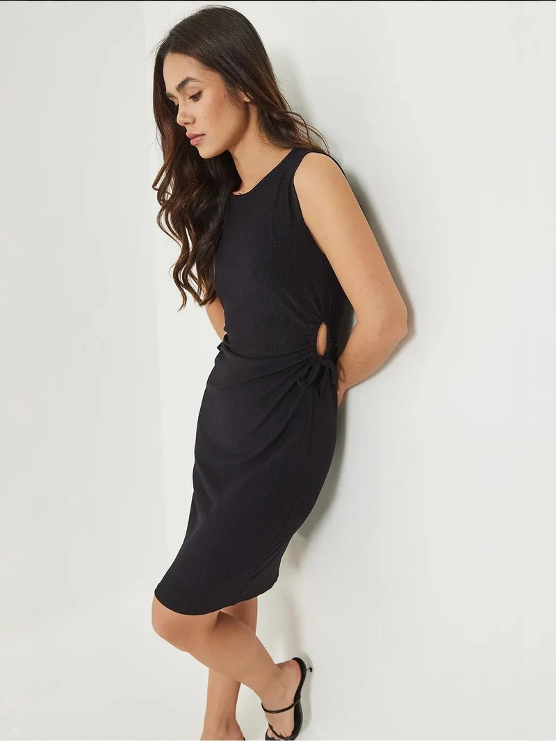 Bianco Lucci Black LUCCI Cut Out Mini Dress with Tie Closure for Women | Best Price UAE