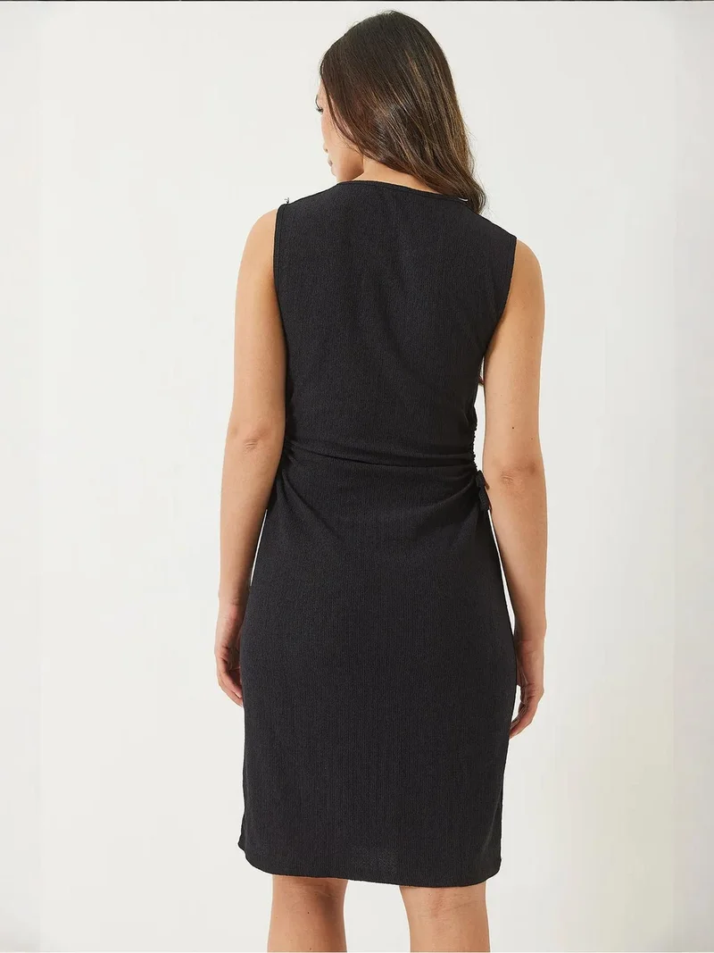 Bianco Lucci Black LUCCI Cut Out Mini Dress with Tie Closure for Women | Best Price UAE
