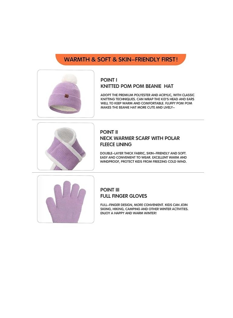 KASTWAVE Kids Winter Hat Scarf Mittens Set, Beanie Hat Gloves Neck Warmer Scarf Set For Boys And Girls, Warm Knitted Hat Mittens and Fleece Neck Warmer Scarf Set for Boys Girls - Image 3