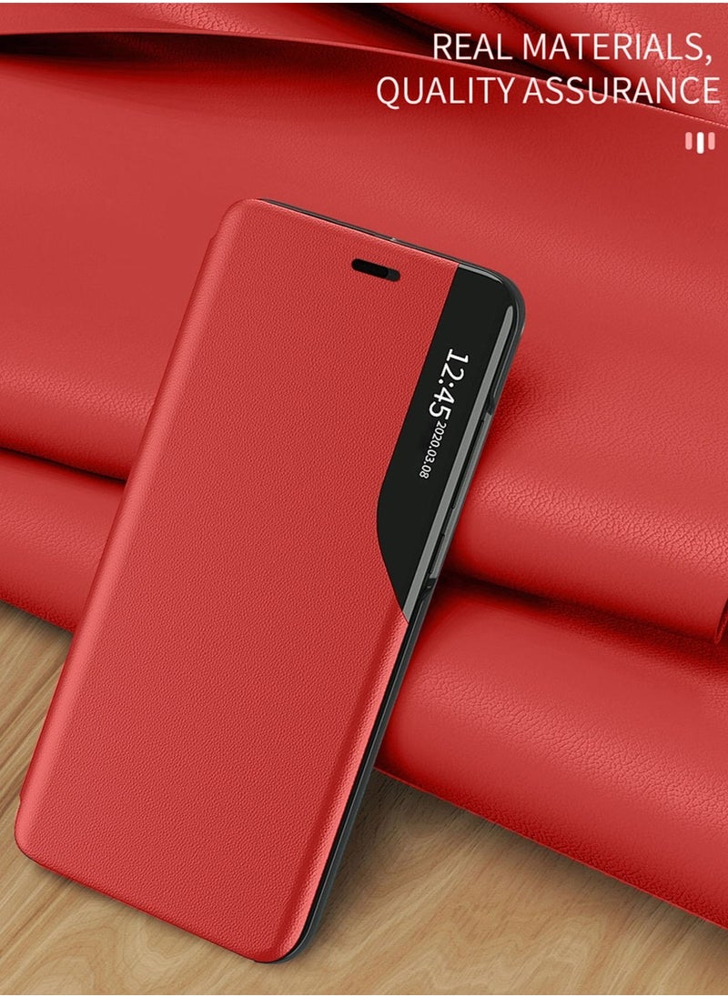 Wtech Leather And Foldable Mirror Kickstand Case Cover For Apple iPhone 14 Pro Red  - Image 5