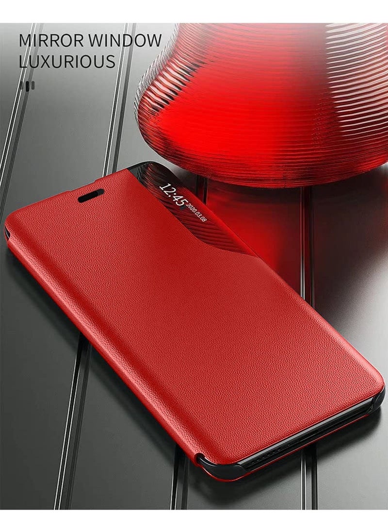 Wtech Leather And Foldable Mirror Kickstand Case Cover For Apple iPhone 14 Pro Red  - Image 2