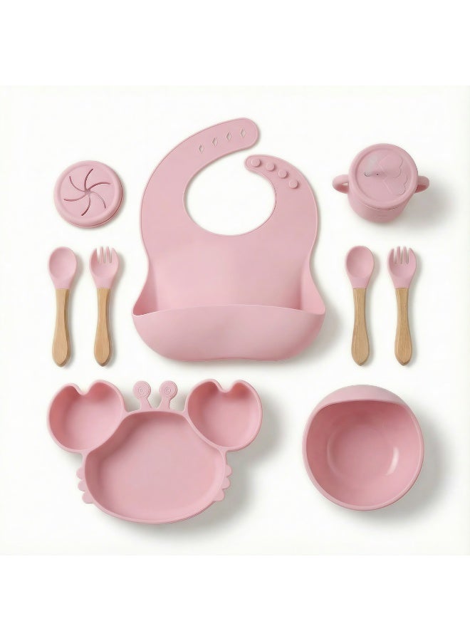 9-Piece Ultimate Silicone Baby Feeding Set - Crab Suction Plate, Bowl, Training Cup with Straw, Snack Lid, Adjustable Bib, and 4-Piece Ergonomic Utensils - BPA-Free & Microwave Safe