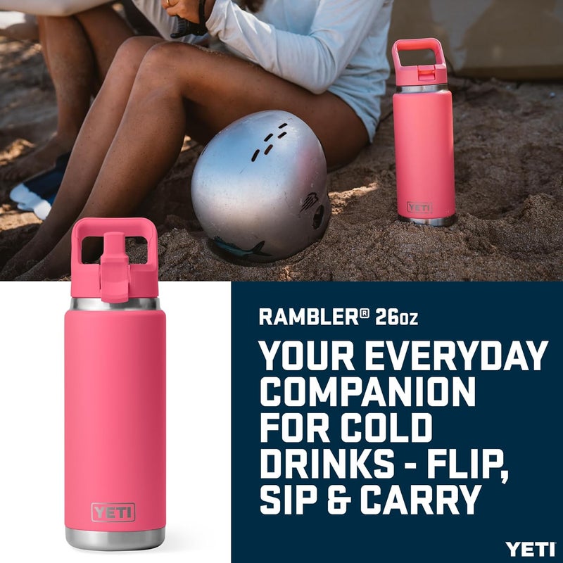 Rambler, Stainless Steel Vacuum Insulated C Straw Bottle with Straw Cap, 26oz (Tropical Pink) - Image 1