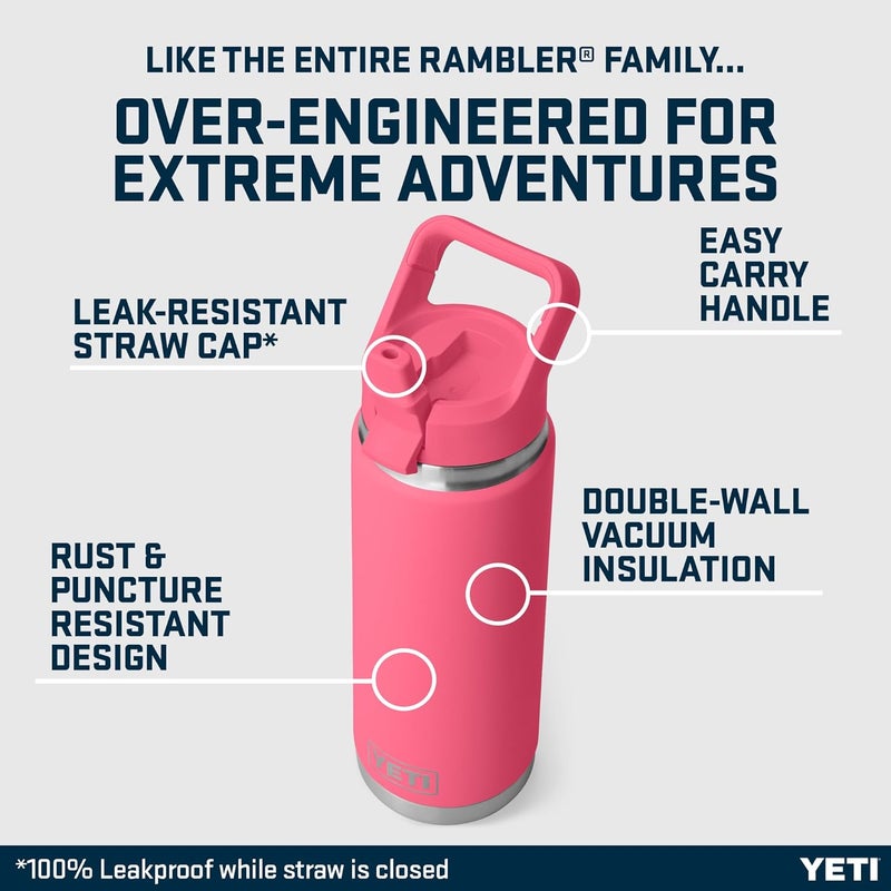 Rambler, Stainless Steel Vacuum Insulated C Straw Bottle with Straw Cap, 26oz (Tropical Pink) - Image 2