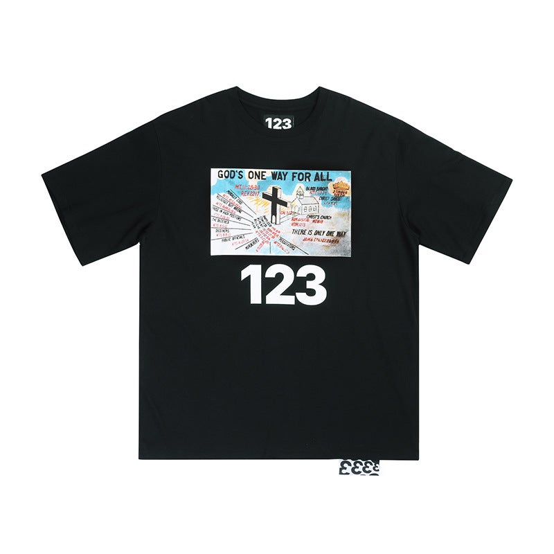 Generic High version OF FEAR OF GOD FOG X RRR123 Joint High Street Church Cross printed short sleeve Black loose version of the spot second hair 