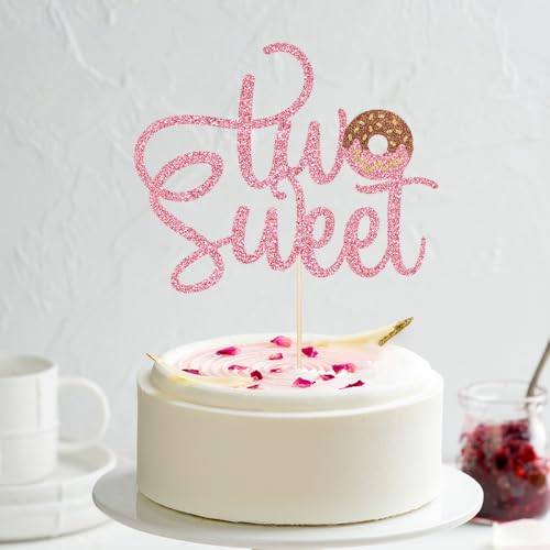 Florcmet Two Sweet Birthday Party SuppliesDonut Cake Toppers Candy Two Sweet Cake DecorationsDonut 2nd Themed Baby ShowerBoys Girls 2 year old Birthday Cake Decoration Supplies - Image 1