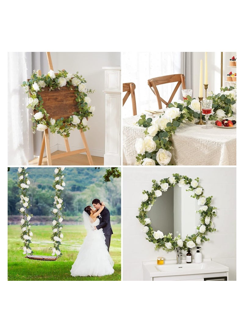 KASTWAVE Artificial Eucalyptus Garland with Flowers, 5.9FT Fake Rose Gypsophila Garland, Faux Floral Garland Greenery Garland for Table, Wedding, Bedroom, Party, Wall Decor - Image 5