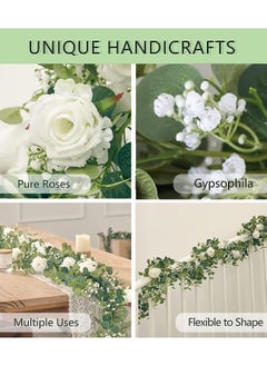 KASTWAVE Artificial Eucalyptus Garland with Flowers, 5.9FT Fake Rose Gypsophila Garland, Faux Floral Garland Greenery Garland for Table, Wedding, Bedroom, Party, Wall Decor  - Image 4
