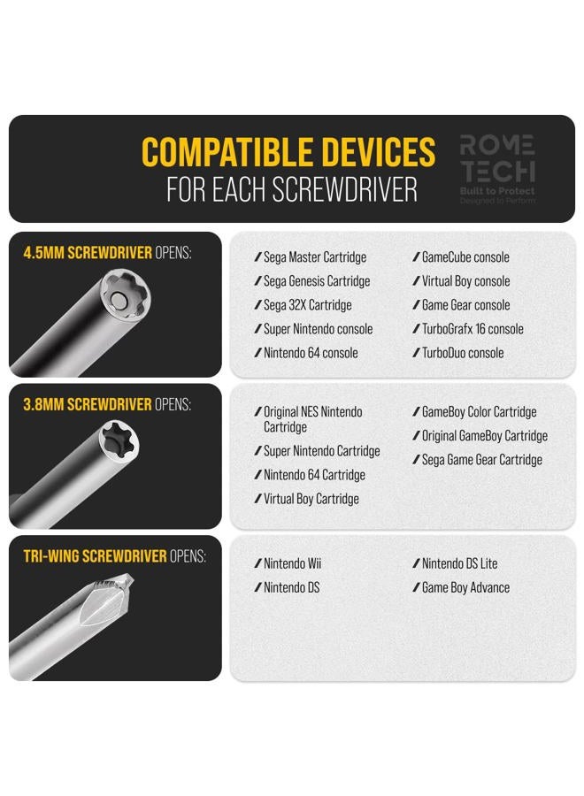 ROME TECH Gamebit Screwdriver Set for GameCube, Gameboy, SNES, NES, N64, Sega Game Cartridge, Tri Wing Screw Driver & 3.8mm 4.5mm - Screwdriver Bit Set Console Repair Tool - Image 4