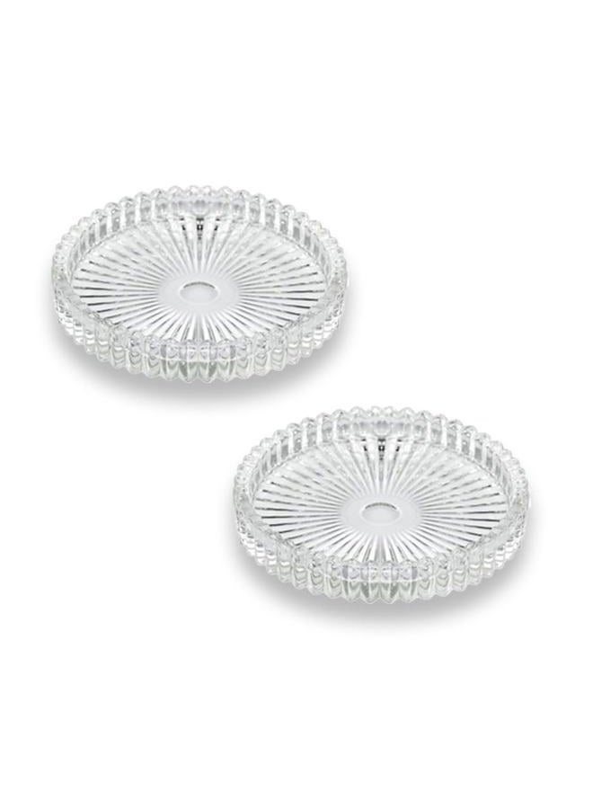 DDRAUY 2PCS Clear Glass Pillar Candle Plates，Round Glass Candle Holder，Small Candle Holders for Pillar Glass 3" for Dinning Wedding Party Table Centerpiece - Image 1