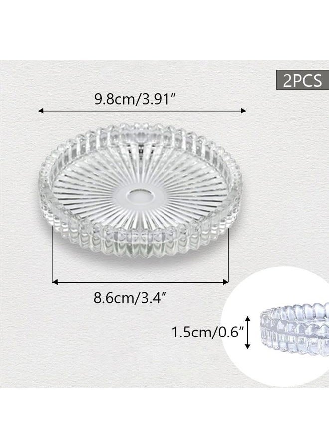 DDRAUY 2PCS Clear Glass Pillar Candle Plates，Round Glass Candle Holder，Small Candle Holders for Pillar Glass 3" for Dinning Wedding Party Table Centerpiece - Image 2