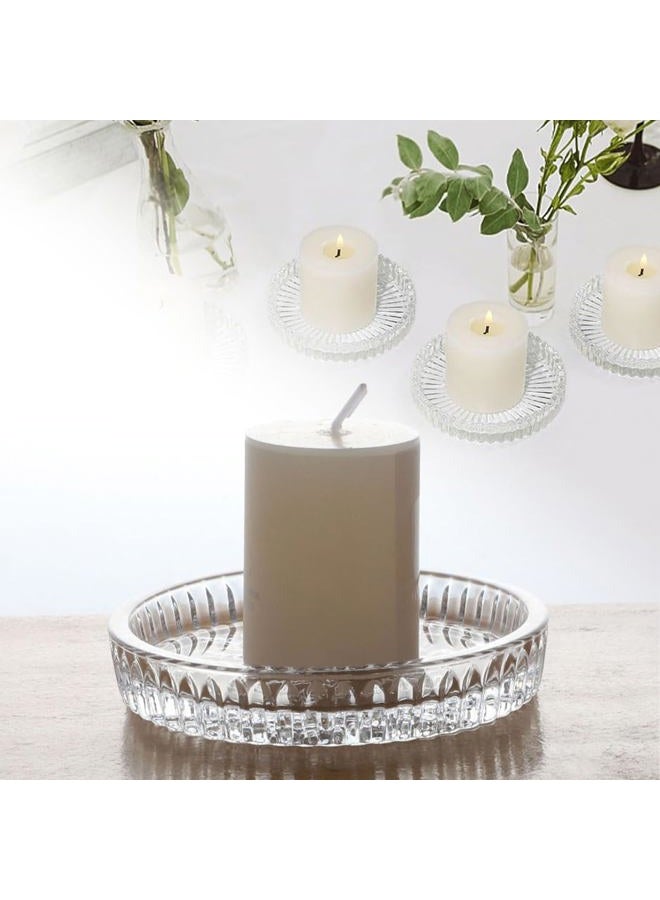 DDRAUY 2PCS Clear Glass Pillar Candle Plates，Round Glass Candle Holder，Small Candle Holders for Pillar Glass 3" for Dinning Wedding Party Table Centerpiece - Image 4