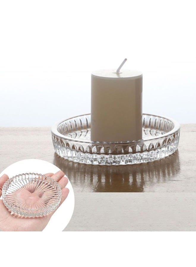 DDRAUY 2PCS Clear Glass Pillar Candle Plates，Round Glass Candle Holder，Small Candle Holders for Pillar Glass 3" for Dinning Wedding Party Table Centerpiece - Image 3