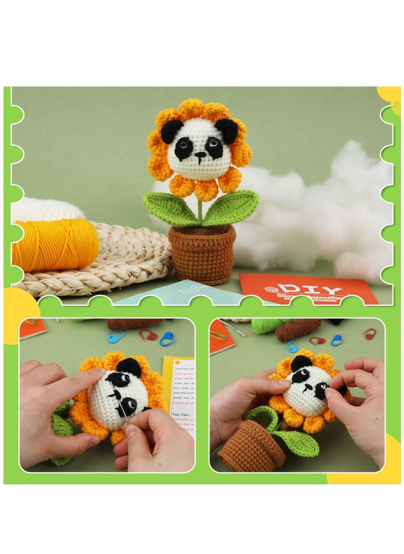Crochet Kits for Beginners Adults, Beginners Crochet Kit, Beginner Knitting Kit with Potted Animals, Crochet Hooks, Yarn, Step-by-Step Instructions Video, Crochet Set for Beginners Adults, Panda