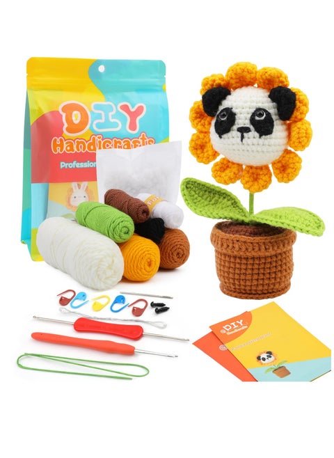 Crochet Kits for Beginners Adults, Beginners Crochet Kit, Beginner Knitting Kit with Potted Animals, Crochet Hooks, Yarn, Step-by-Step Instructions Video, Crochet Set for Beginners Adults, Panda