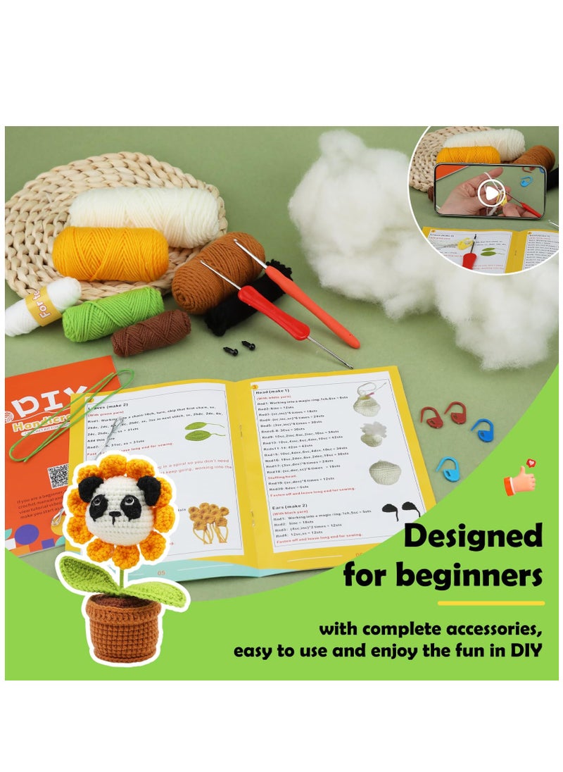Crochet Kits for Beginners Adults, Beginners Crochet Kit, Beginner Knitting Kit with Potted Animals, Crochet Hooks, Yarn, Step-by-Step Instructions Video, Crochet Set for Beginners Adults, Panda