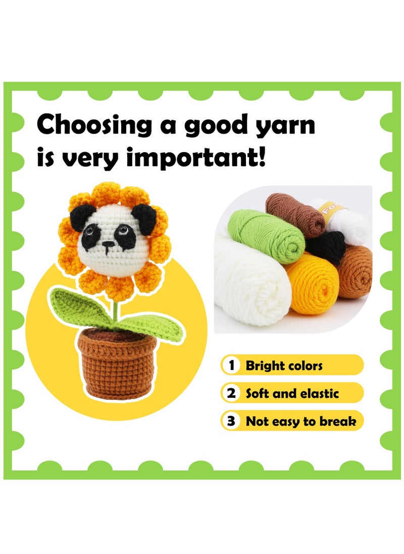 Crochet Kits for Beginners Adults, Beginners Crochet Kit, Beginner Knitting Kit with Potted Animals, Crochet Hooks, Yarn, Step-by-Step Instructions Video, Crochet Set for Beginners Adults, Panda