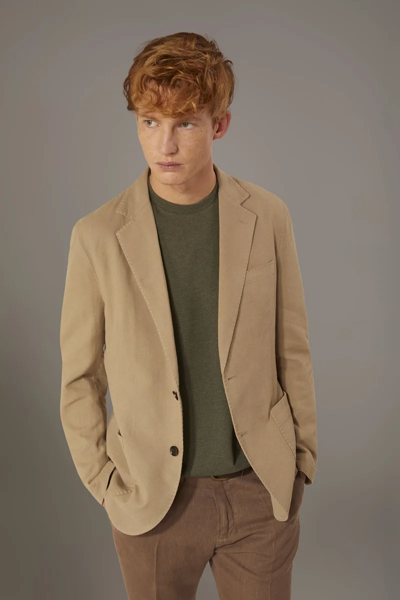 Single breasted cotton linen jacket - Beige