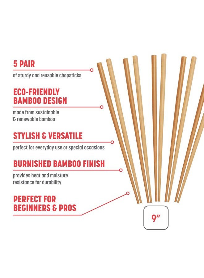 Joyce Chen , Burnished Bamboo Chopsticks, 9-Inch, 5-Pair - Image 2
