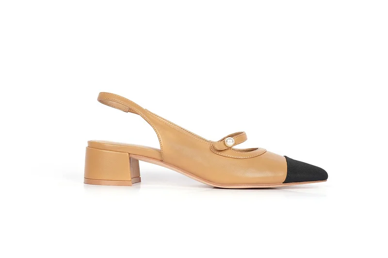 Elegant Slingback Heel with Pearl Strap and Contrast Toe