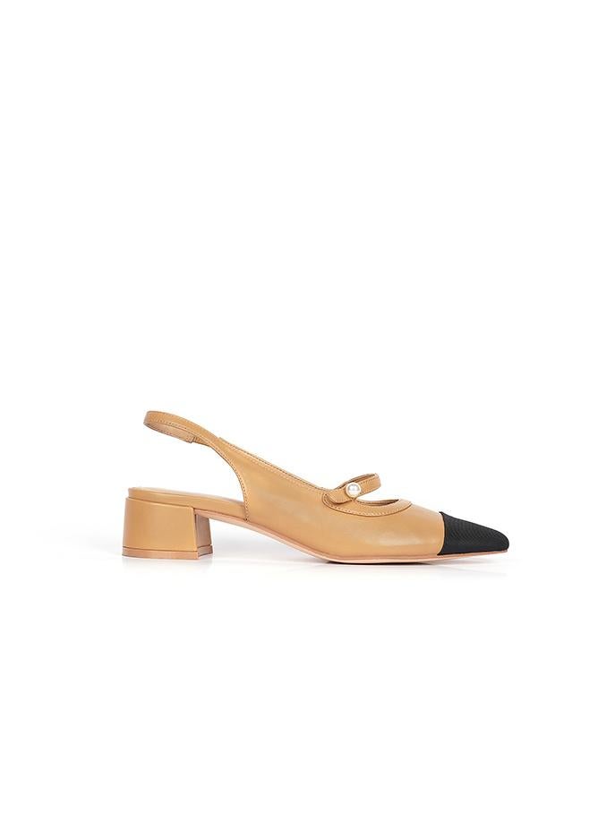 Cuple Elegant Slingback Heel with Pearl Strap and Contrast Toe - Image 2