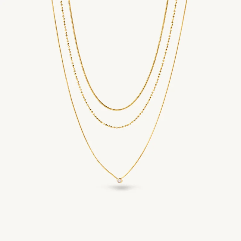 18K Gold Tone Plated Sleek Multi Layer Necklace For Women - Waterproof & Anti-Tarnish