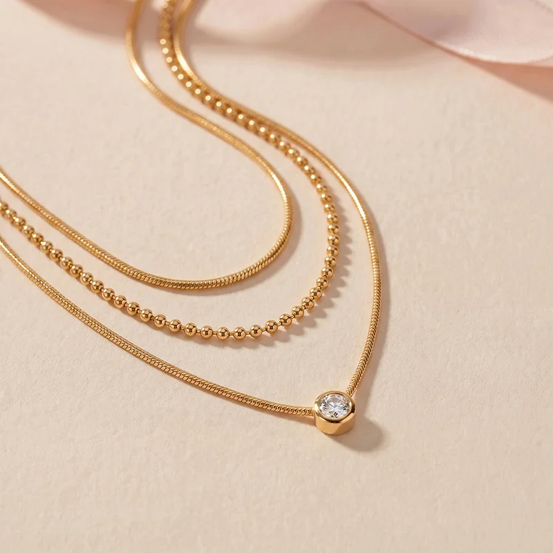 Palmonas 18k Gold Plated Sleek Multi Layer Necklace For Women - Waterproof & Anti-Tarnish