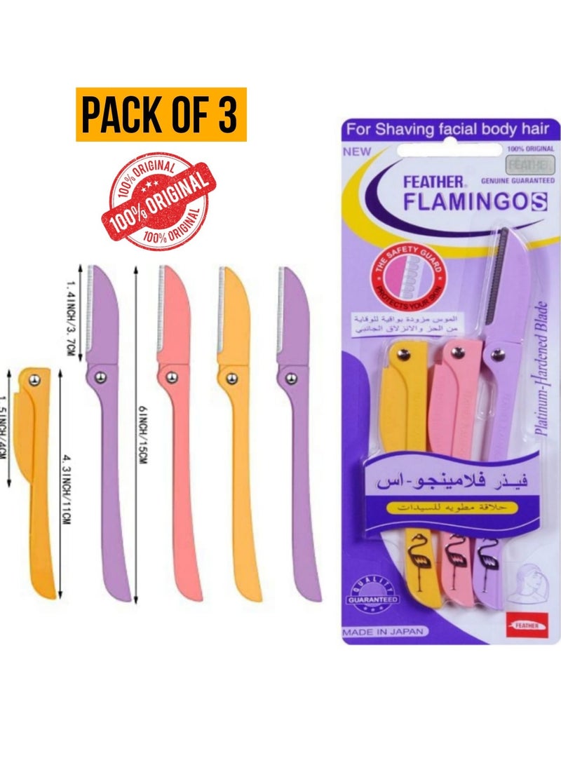 Feather Pack of 3 Flamingos Ladies Razor for Facial and Body Hair Yellow/Pink/Purple - Image 1