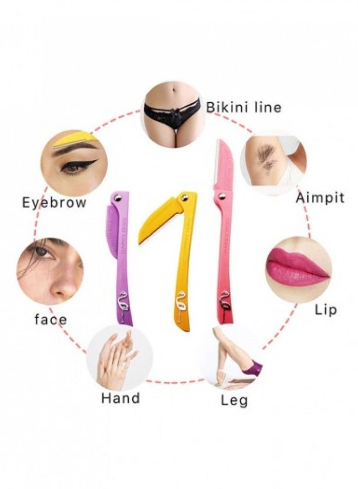 Feather Pack of 3 Flamingos Ladies Razor for Facial and Body Hair Yellow/Pink/Purple - Image 5