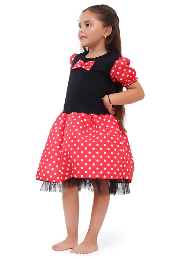 MileMelo Girl Dress Short Sleeve Big Polka Dot Bow Cartoon With Party Fancy Dress Red(New)  - Image 5