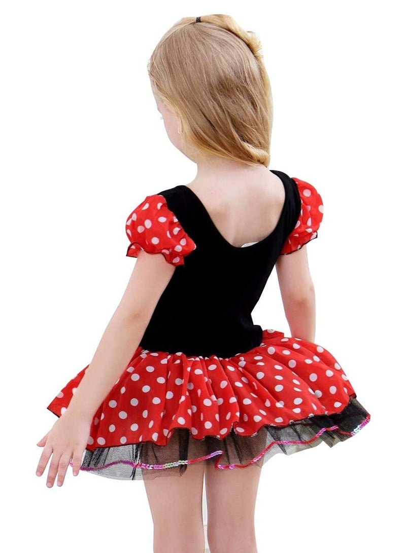 MileMelo Girl Dress Short Sleeve Big Polka Dot Bow Cartoon With Party Fancy Dress Red(New)  - Image 4