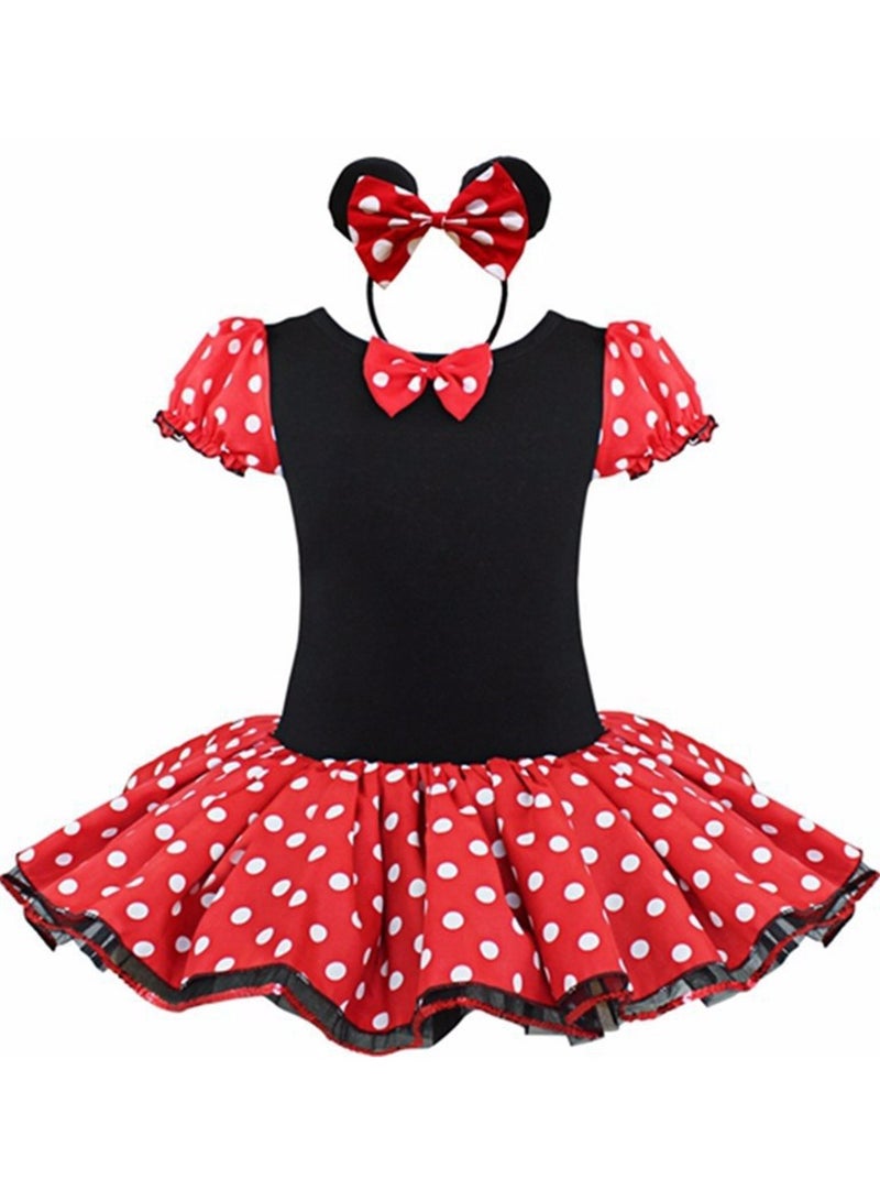 MileMelo Girl Dress Short Sleeve Big Polka Dot Bow Cartoon With Party Fancy Dress Red(New)  - Image 1