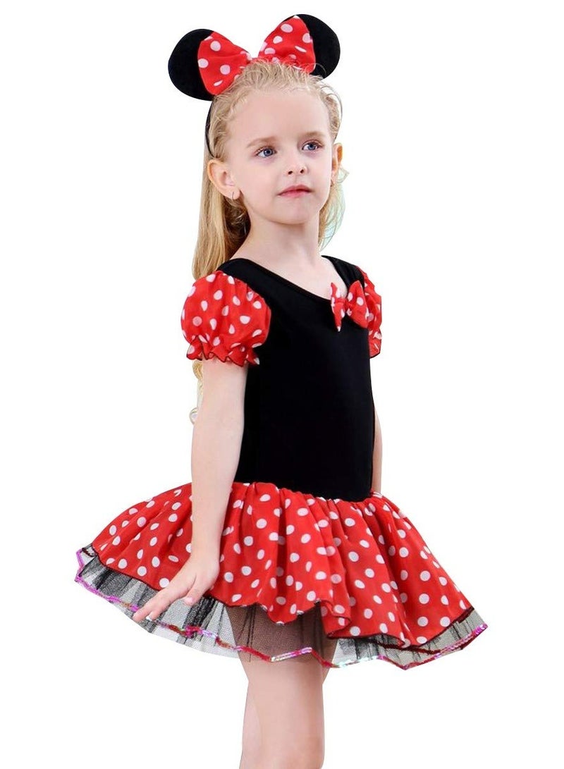 MileMelo Girl Dress Short Sleeve Big Polka Dot Bow Cartoon With Party Fancy Dress Red(New)  - Image 2